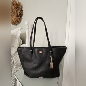 Coach Black Turn-Lock Saffiano Leather Tote Bag